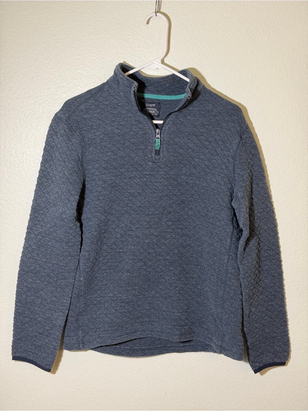 J Crew Sweater Mens S Gray Authentic Fleece Quarter Zip Pullover Quilted BS847